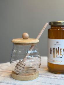 Glass Honey Jar with Wooden Lid & Honey Dipper